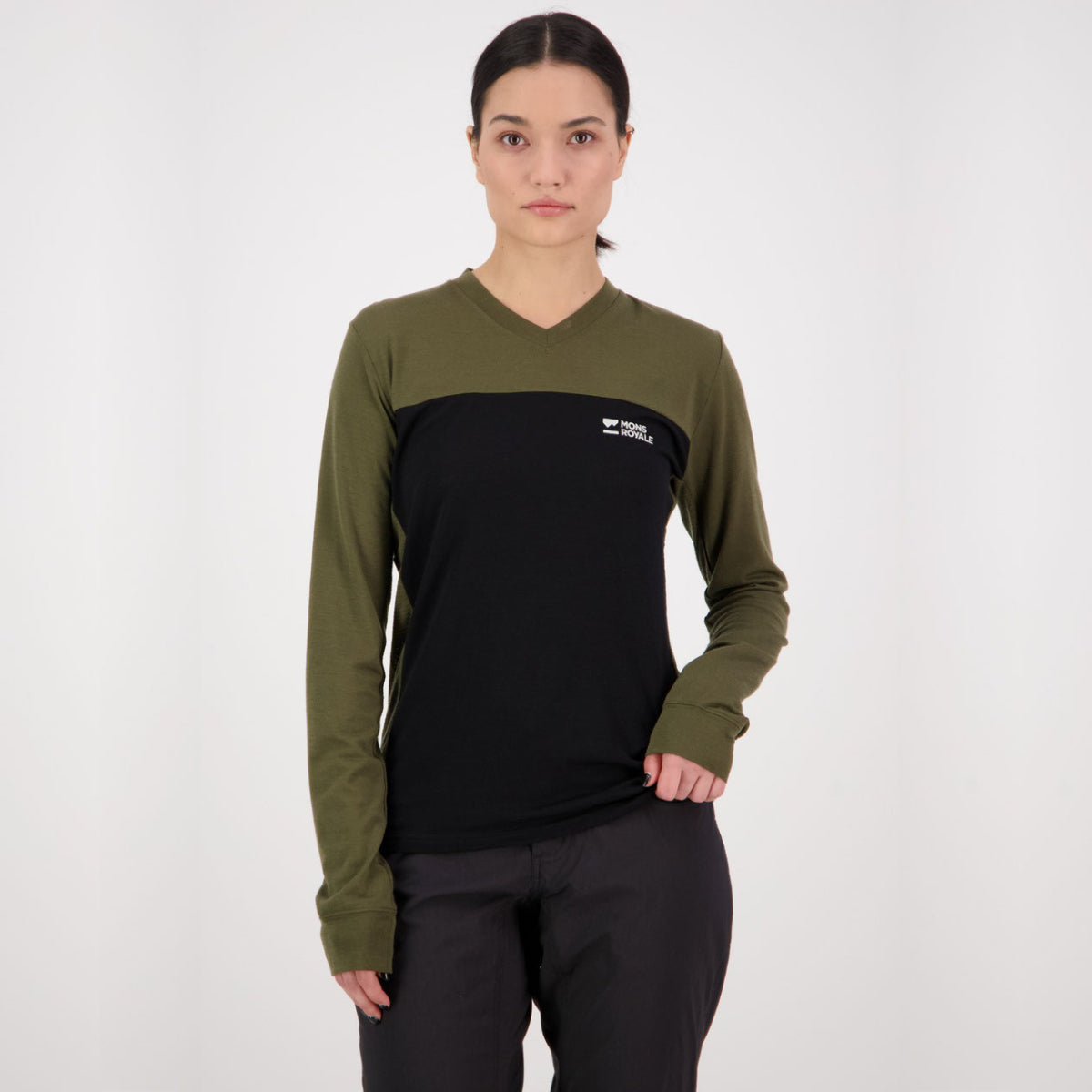 Mons Royale (Sample) - Women's Redwood Merino Air-Con VLS - Dark Olive/Black