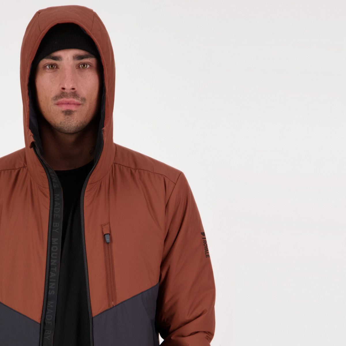 Mons Royale - Men's Arete Wool Insulation Hood - Dark Copper / Black