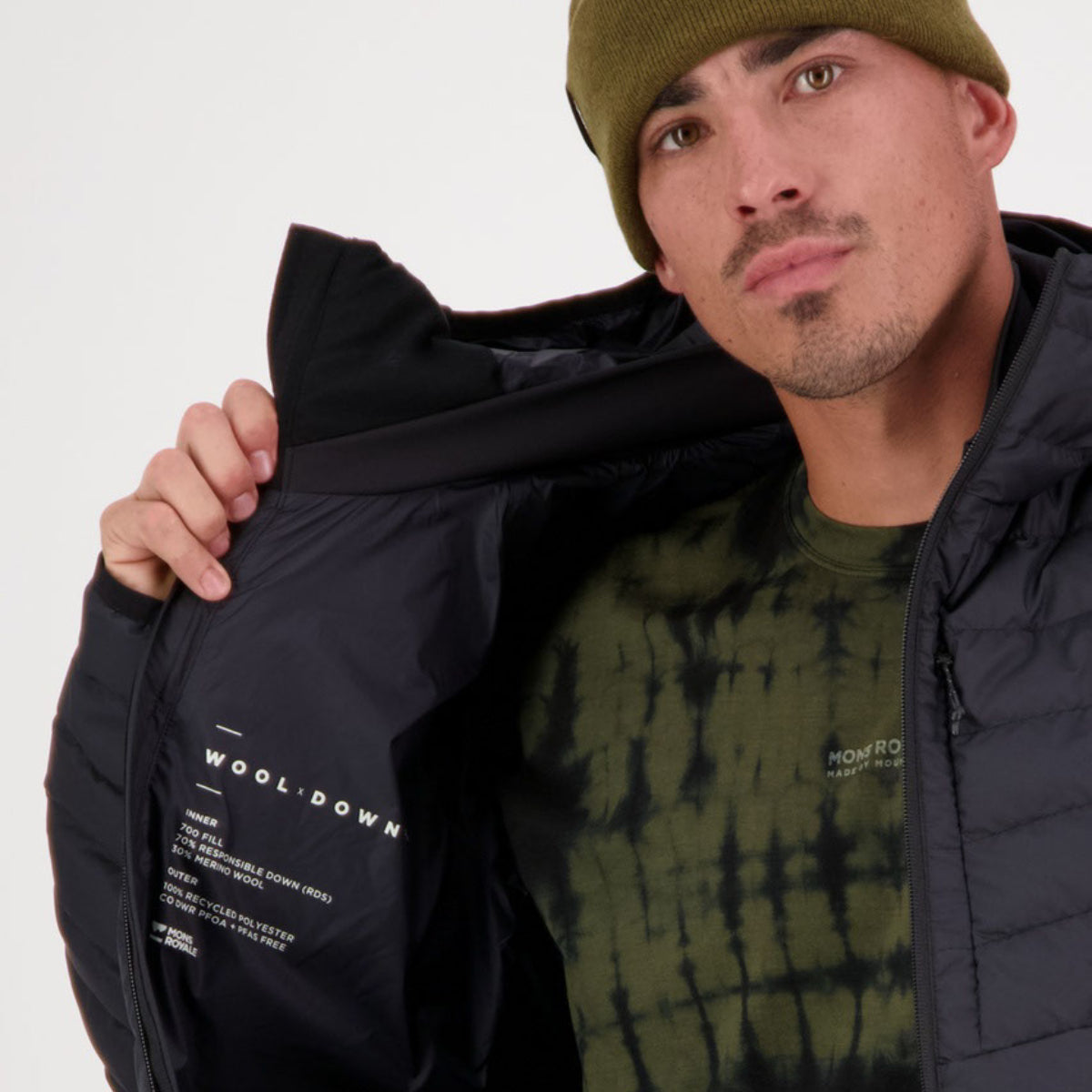 Mons Royale - Men's Atmos Wool Down Light Weight Packable Hood - Black