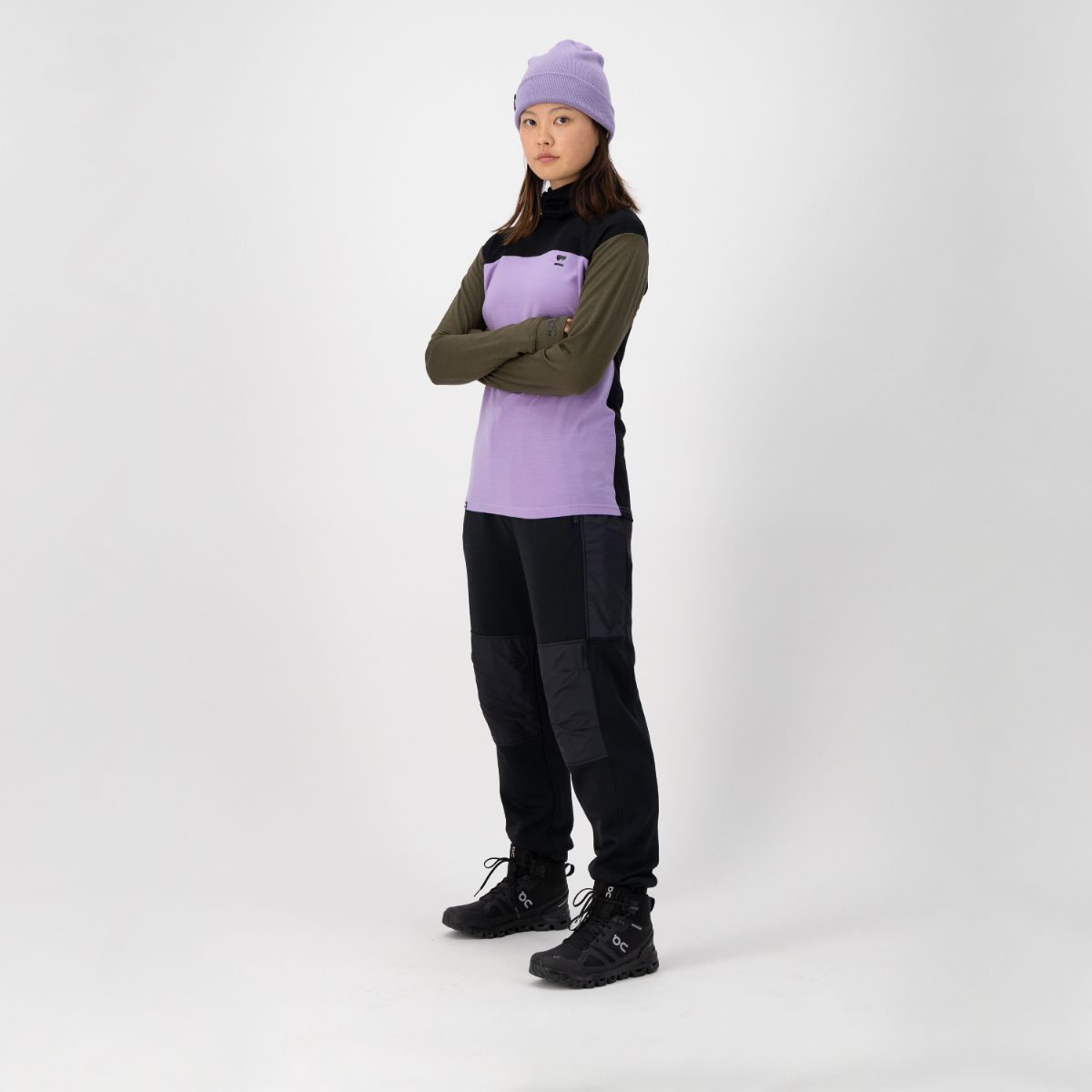 Mons Royale - Women's Yotei BF High Neck - Lupin/Dark Olive/Black
