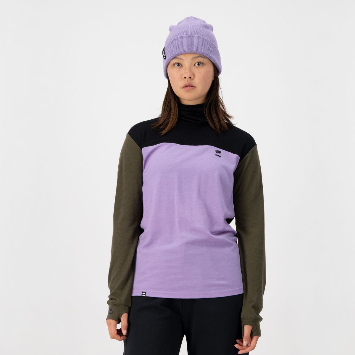 Mons Royale - Women's Yotei BF High Neck - Lupin/Dark Olive/Black