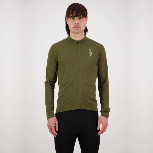 Mons Royale (Sample) - Men's Roam Cargo Merino Shift Full Zip LS - Dark Olive