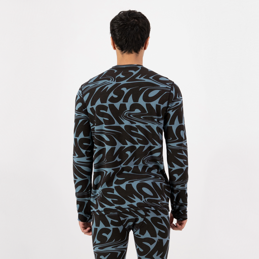 Mons Royale (Sample) - Men's Cascade Merino Base Layer Long Sleeve - Signal Lost Goblin Blue - Futureproof.life