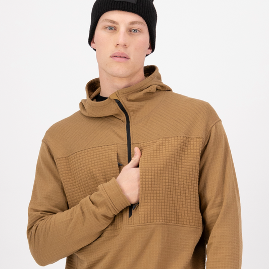Mons Royale (Sample) - Men's Offgrid Merino Fleece 1/2 Zip Long Sleeve - Toffee - Futureproof.life