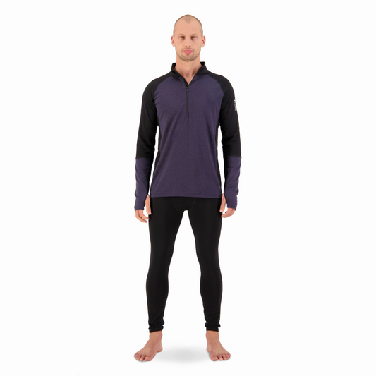 Mons Royale - Men's Olympus Merino Base Layer 1/2 Zip Long Sleeve - Black/9 Iron