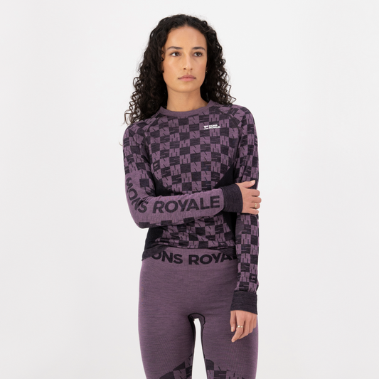 Mons Royale - Women's Ascender Merino Base Layer Long Sleeve - Mauve/Black