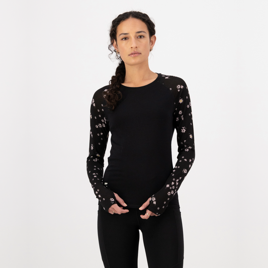 Mons Royale - Women's Bella Merino Long Sleeve - Black Daisy