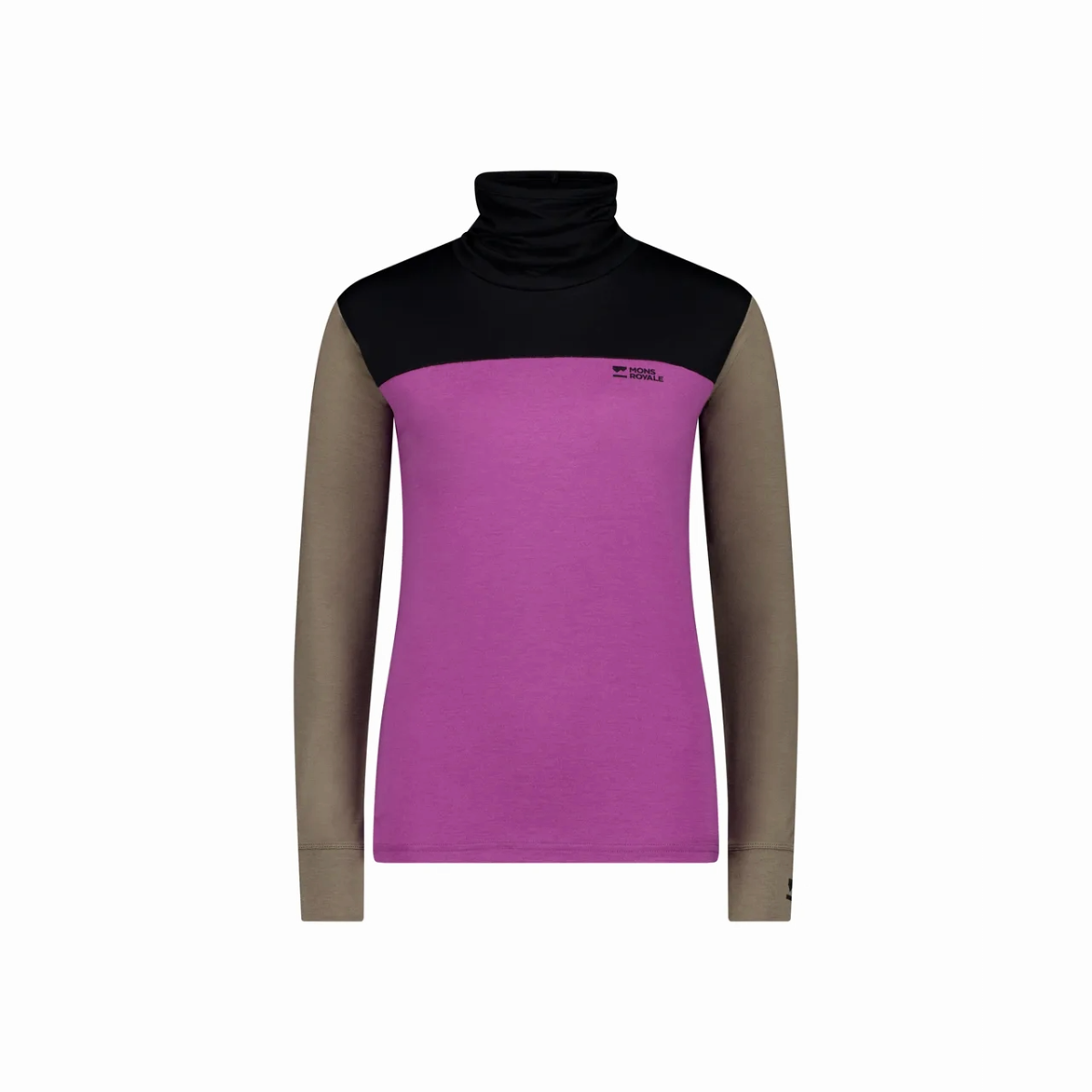 Mons Royale - Women's Yotei Merino High Neck Long Sleeve - Purple Bolt/Walnut/Black