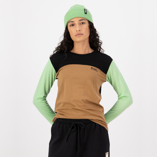 Mons Royale - Women's Yotei Merino Long Sleeve - Matcha/Toffee/Black