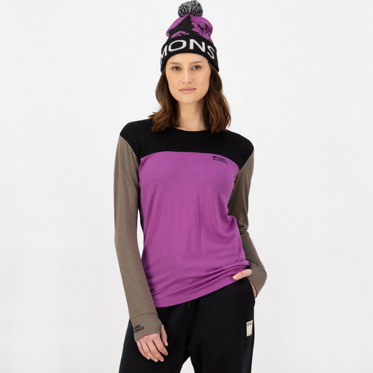 Mons Royale - Women's Yotei Merino Long Sleeve - Purple Bolt/Walnut/Black