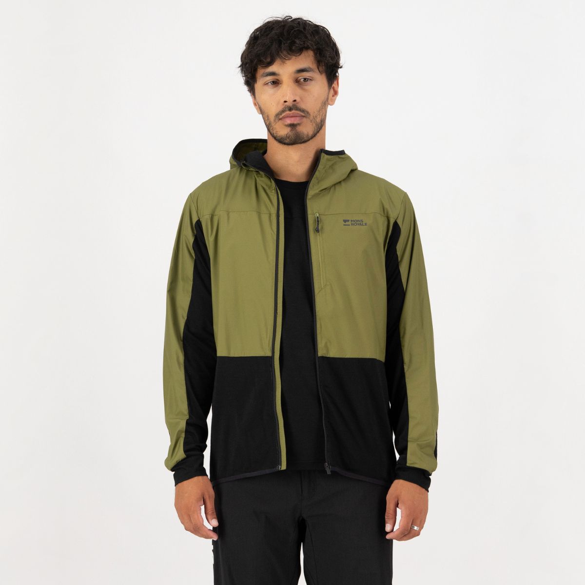 Mons Royale - Men's Diversion Merino Wind Jacket - Fern/Black