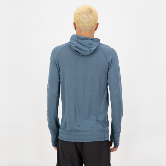 Mons Royale - Men's Temple Merino Long Sleeve Hood - Grey Heather/Goblin Blue