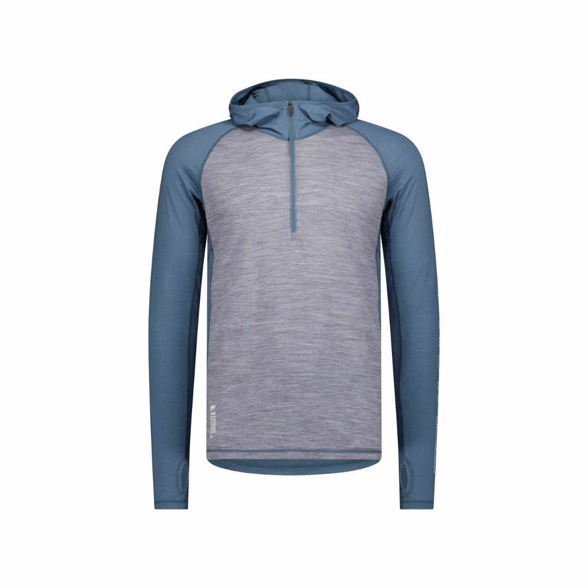 Mons Royale - Men's Temple Merino Long Sleeve Hood - Grey Heather/Goblin Blue