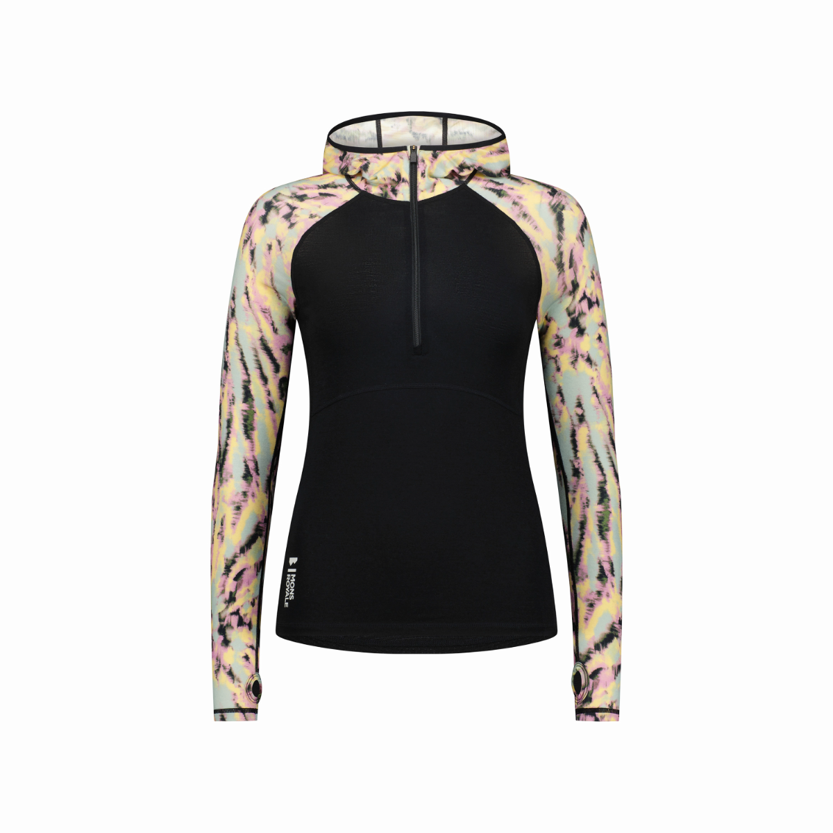 Mons Royale - Women's Bella Merino Long Sleeve Hood - Rad Things/Black
