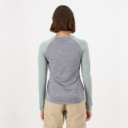 Mons Royale - Women's Icon Merino Raglan Long Sleeve - Grey Heather/Dew