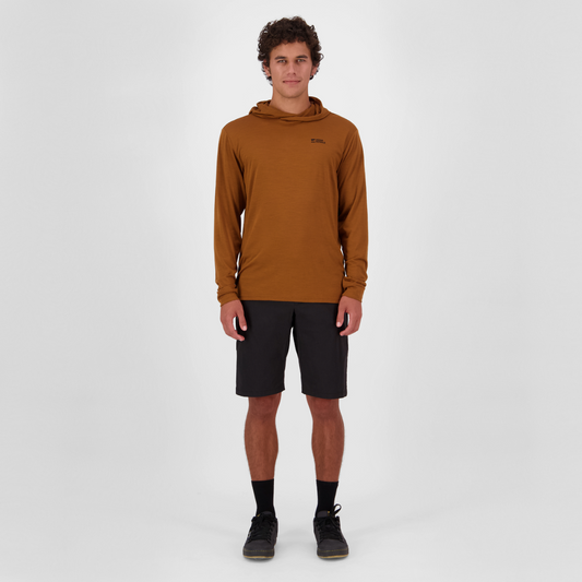 Mons Royale (Sample) - Men's Pivot Merino Long Sleeve Hood - Caramel