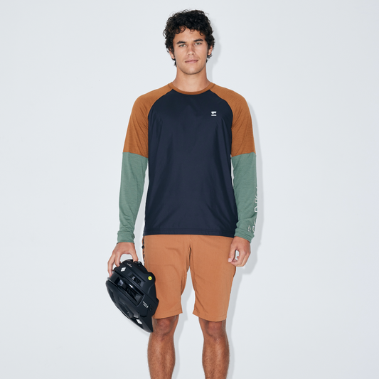 Mons Royale (Sample) - Men's Tarn Merino Bike Wind Jersey - Cypress/Caramel/Black - Futureproof.life
