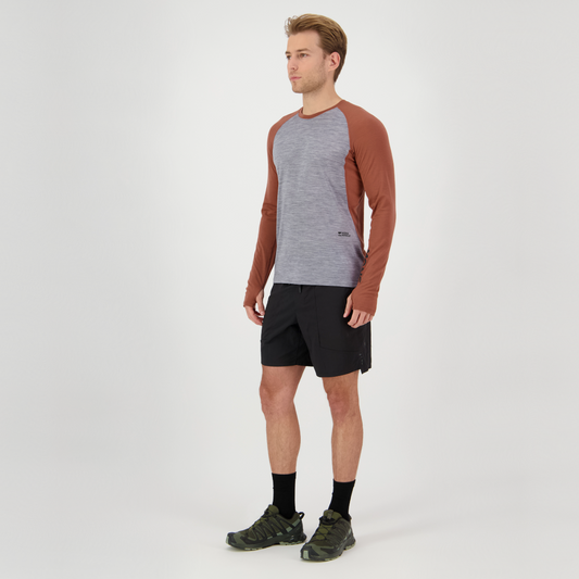 Mons Royale (Sample) - Men's Temple Merino Long Sleeve - Cinnamon/Grey Heather