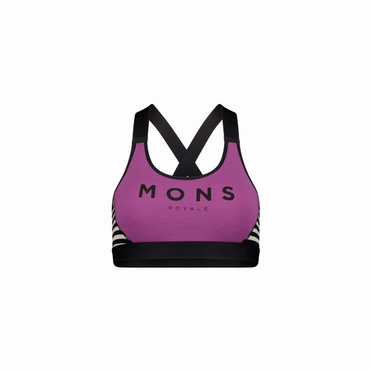 Mons Royale (Sample) - Women's Stella Merino X-Back Bra - Purple Bolt/MR Stripe - Futureproof.life