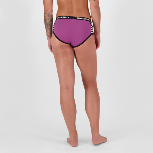 Mons Royale (Sample) - Women's Sylvia Merino Boyleg - Purple Bolt/MR Stripe