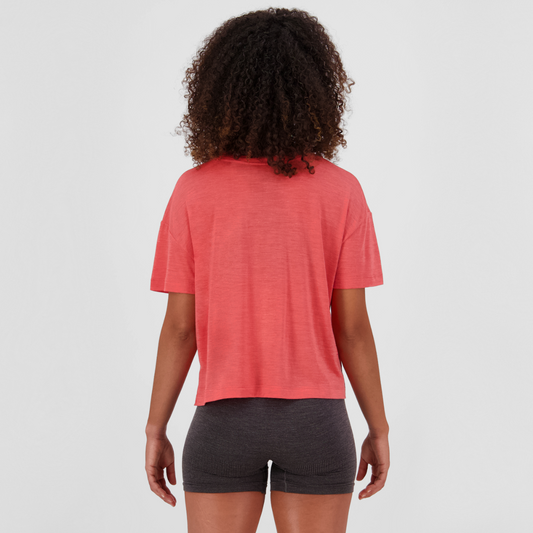 Mons Royale (Sample) - Women's Zephyr Merino Tencel™ Boxy T-Shirt - Watermelon - Futureproof.life
