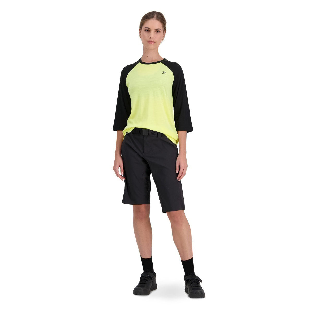Mons Royale Women's Tarn Merino Shift Raglan 3/4 - Black / Limelight