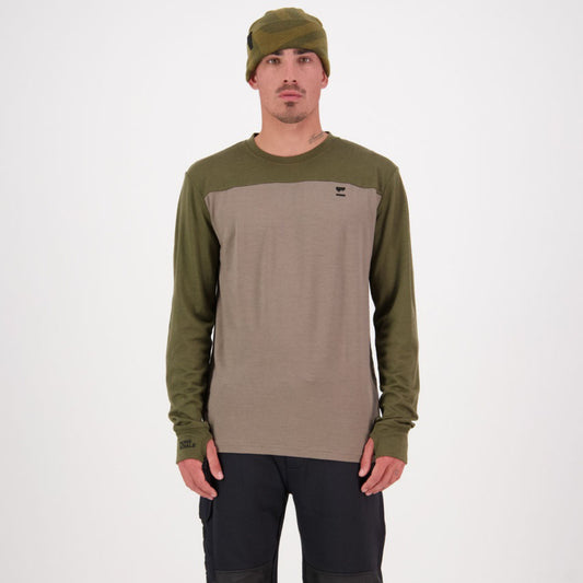 Mons Royale - Men's Yotei LS - Dark Olive / Walnut