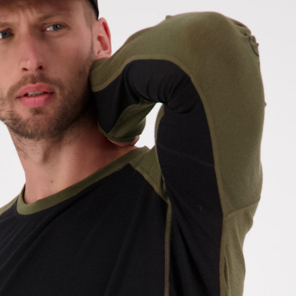 Mons Royale - Men's Temple Tech LS - Dark Olive / Black