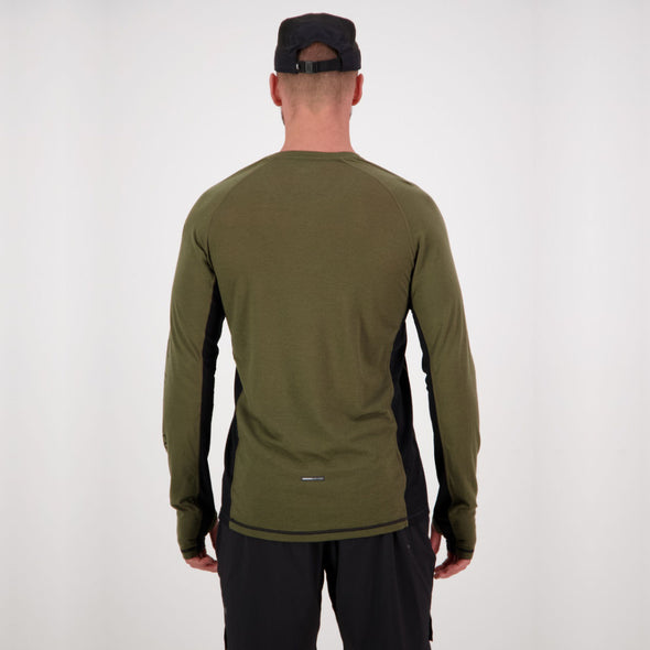 Mons Royale - Men's Temple Tech LS - Dark Olive / Black
