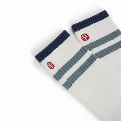 Amundsen Sports - Unisex Oslo Crew Socks - White/Stormy Blue - Futureproof.life