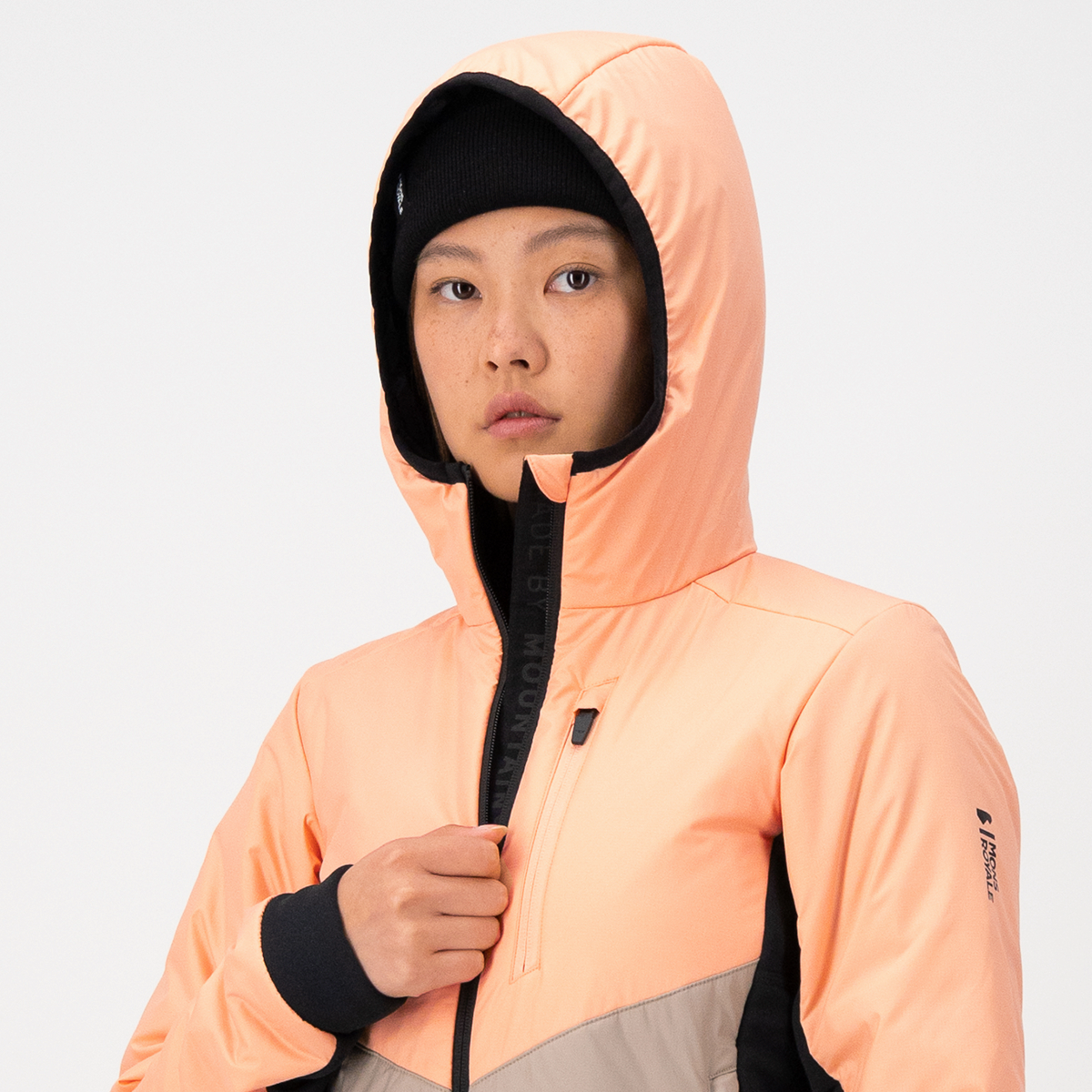 Mons Royale (Sample) - Women's Arete Merino Insulation Hood - Melon/Taupe/Black