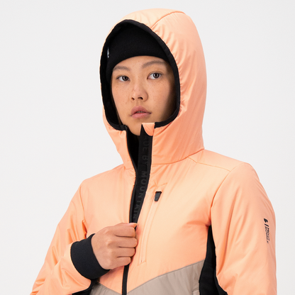 Mons Royale (Sample) - Women's Arete Merino Insulation Hood - Melon/Taupe/Black - Futureproof.life