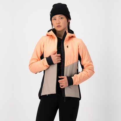 Mons Royale (Sample) - Women's Arete Merino Insulation Hood - Melon/Taupe/Black - Futureproof.life