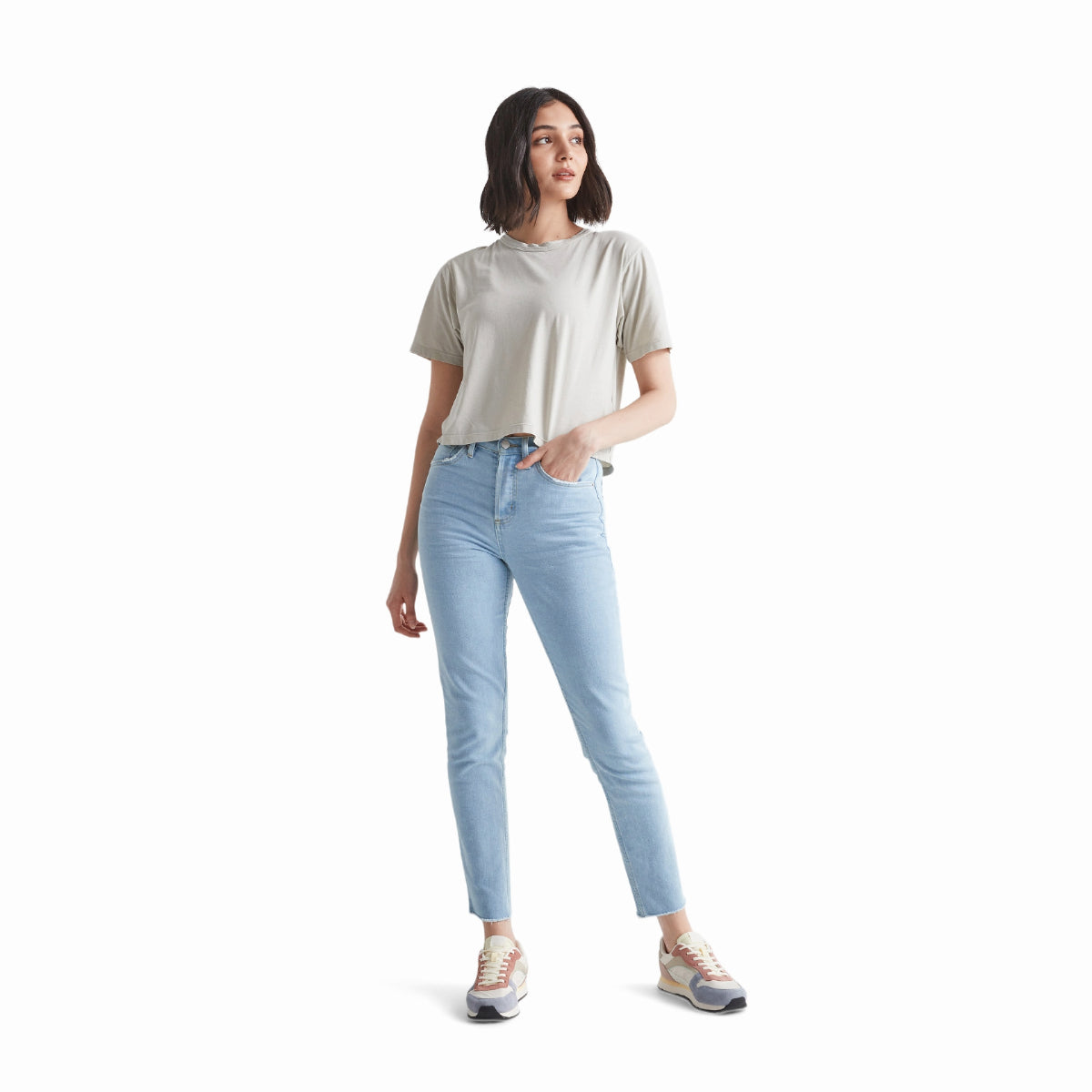 Duer (Sample) - Women's Midweight Performance Denim High Rise Taper - Light Bleach Raw