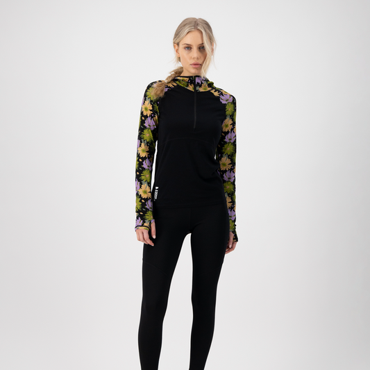 Mons Royale (Sample) - Women's Bella Tech Hood - Alpine Bloom/Black