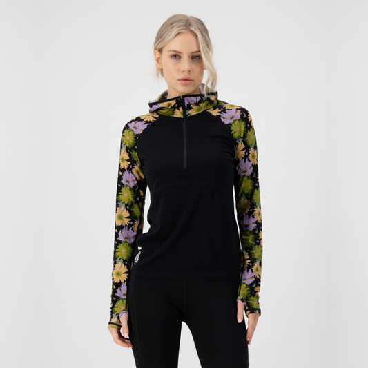Mons Royale (Sample) - Women's Bella Tech Hood - Alpine Bloom/Black