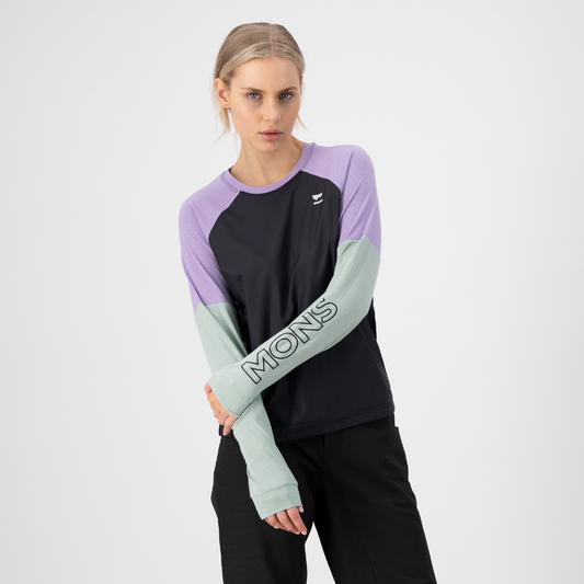 Mons Royale (Sample) - Women's Tarn Merino Shift Wind Jersey - Glacier/Lupin/Black