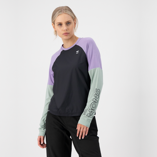 Mons Royale (Sample) - Women's Tarn Merino Shift Wind Jersey - Glacier/Lupin/Black