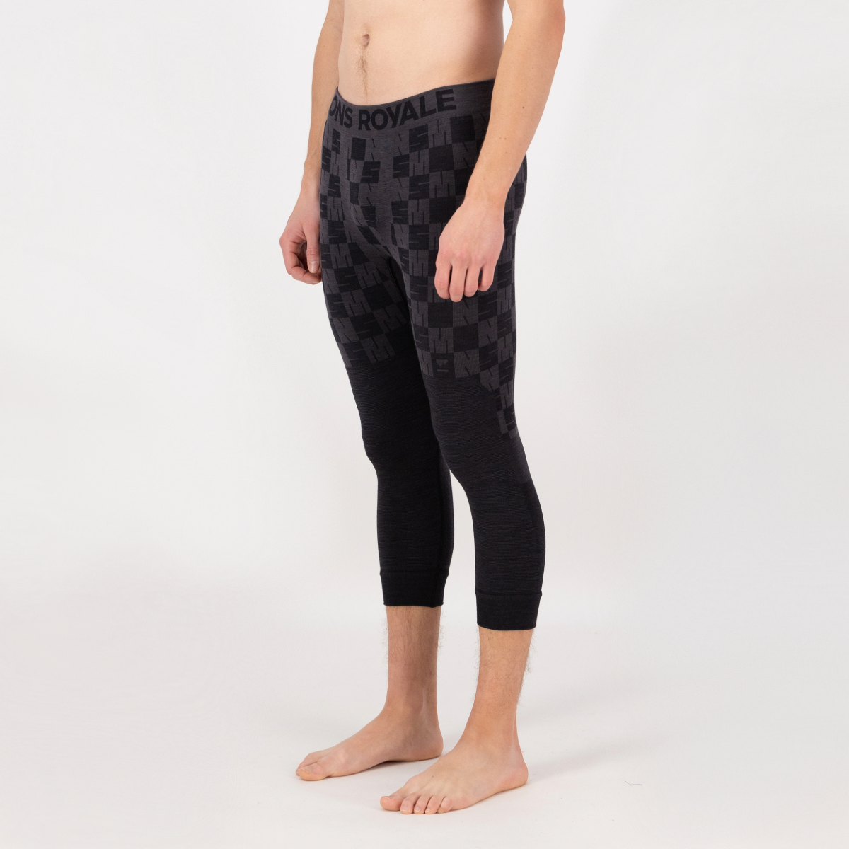 Mons Royale - Men's Ascender Merino Base Layer 3/4 Legging - Forged Iron/Black - Futureproof.life