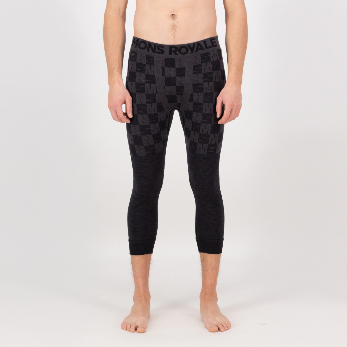 Mons Royale - Men's Ascender Merino Base Layer 3/4 Legging - Forged Iron/Black - Futureproof.life