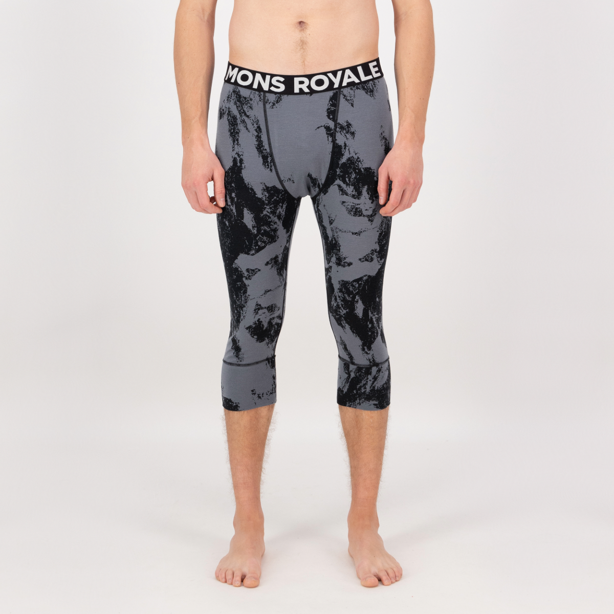 Mons Royale - Men's Cascade Merino Base Layer 3/4 Legging - Mtn Pixel Grey