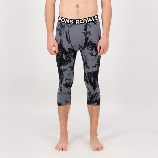 Mons Royale - Men's Cascade Merino Base Layer 3/4 Legging - Mtn Pixel Grey
