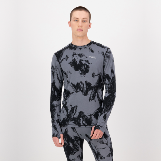 Mons Royale - Men's Cascade Merino Base Layer Long Sleeve - Mtn Pixel Grey