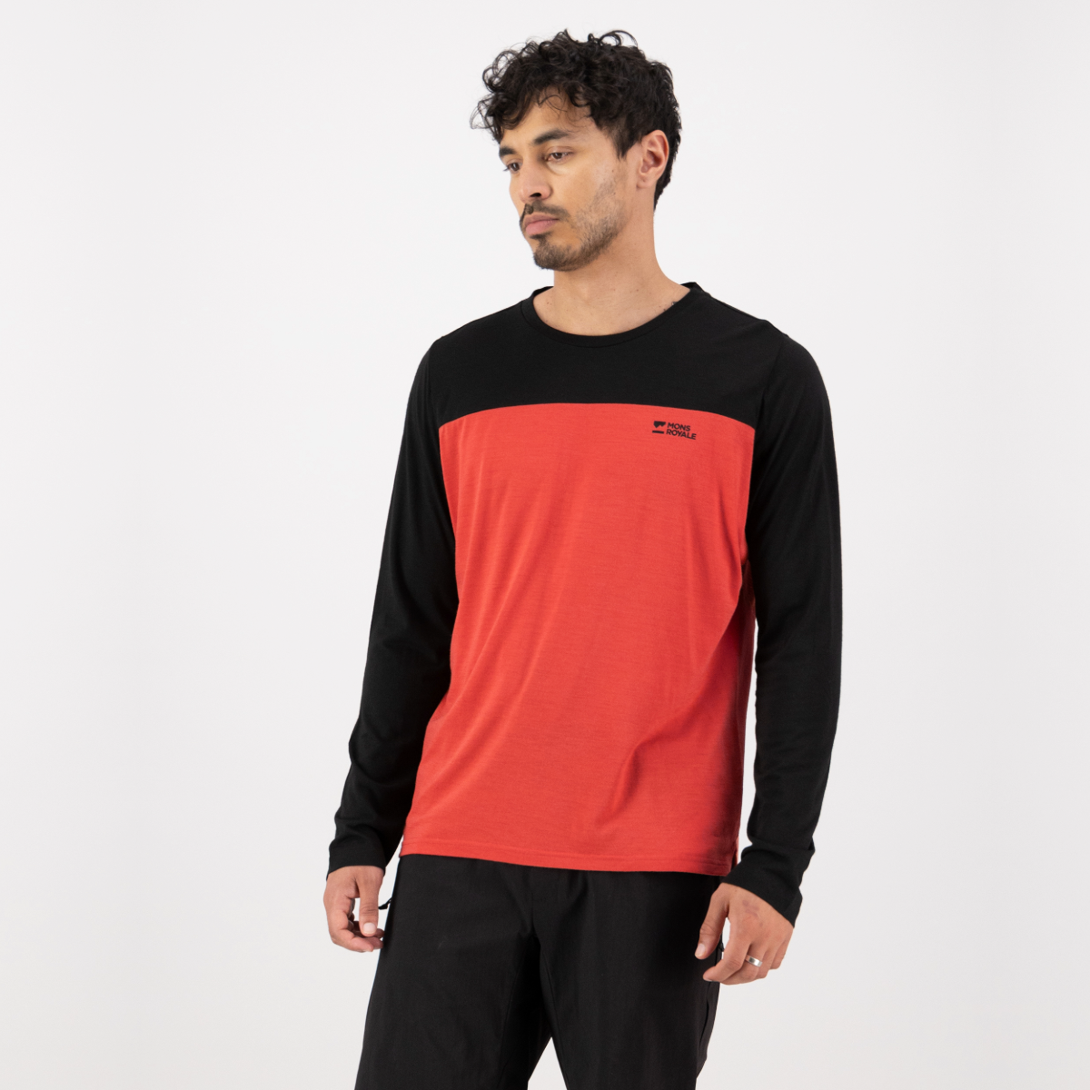 Mons Royale (Sample) - Men's Diversion Merino Bike Jersey Long Sleeve - Cranberry/Black - Futureproof.life