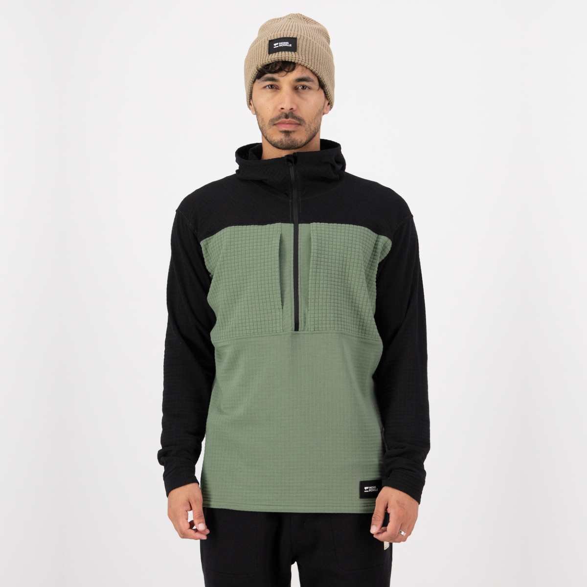 Mons Royale - Men's Offgrid Merino Fleece 1/2 Zip Long Sleeve - Willow/Black