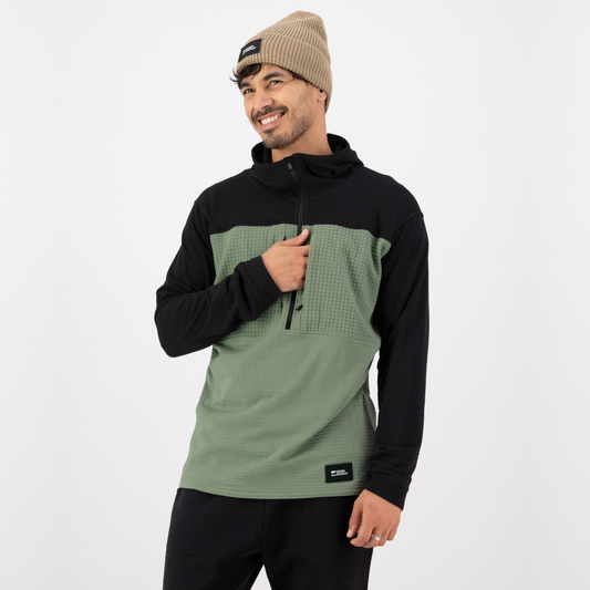 Mons Royale - Men's Offgrid Merino Fleece 1/2 Zip Long Sleeve - Willow/Black