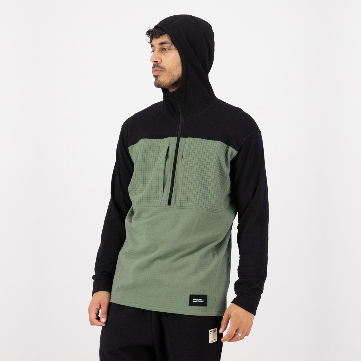 Mons Royale - Men's Offgrid Merino Fleece 1/2 Zip Long Sleeve - Willow/Black