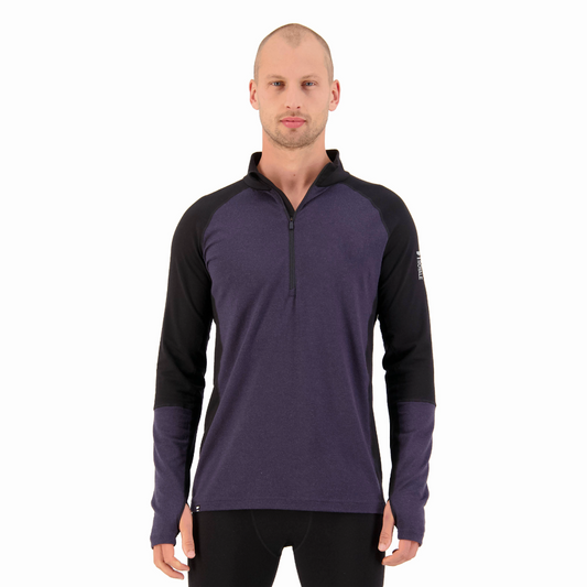 Mons Royale - Men's Olympus Merino Base Layer 1/2 Zip Long Sleeve - Black/9 Iron