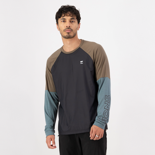 Mons Royale (Sample) - Men's Tarn Merino Bike Wind Jersey - Goblin Blue/Walnut/Black - Futureproof.life