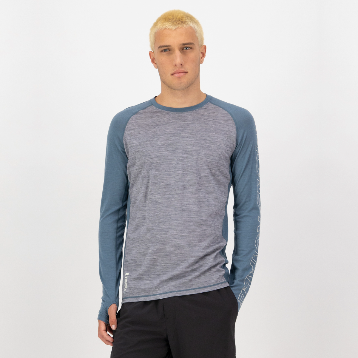 Mons Royale - Men's Temple Merino Long Sleeve - Grey Heather/Goblin Blue
